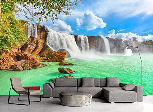 Fototapete 3D Tapete Weiß Des Waldblauen Himmels Bewölkt Wasserfall Fototapete 3D Tapeten 3D Effekt Wohnzimmer Deko Schlafzimmer Wanddeko Wandbilder von QEETapete