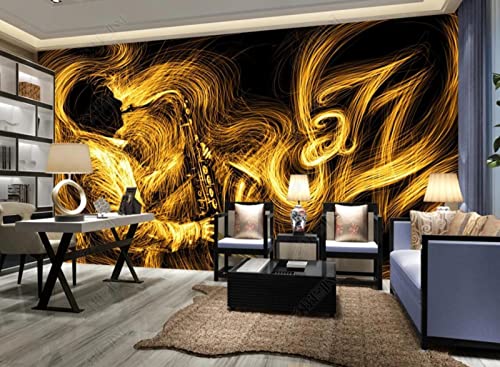 Tapeten Fototapete 3D Effekt Abstraktes Goldenes Saxophon Wandbilder Tapete Wandtapete Für Schlafzimmer Wohnzimmer 350x250cm-SJJ19622 von QEETapete