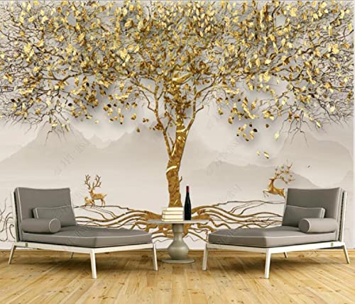 Tapeten Fototapete 3d Effekt Großer Baum Mit Goldenen Blättern Wandbilder Tapete Wandtapete für Schlafzimmer Wohnzimmer Sofa Tv Hintergrund Wanddekoration,150x105cm von QEETapete