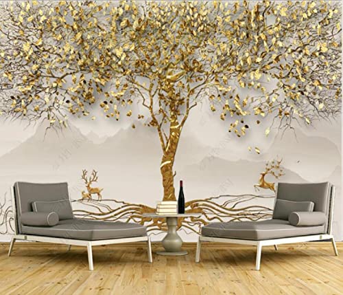 Tapeten Fototapete 3d Effekt Großer Baum Mit Goldenen Blättern Wandbilder Tapete Wandtapete für Schlafzimmer Wohnzimmer Sofa Tv Hintergrund Wanddekoration,350x250cm von QEETapete