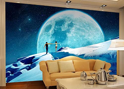 Tapeten Fototapete 3d Effekt Romantische Liebe Im Schnee Auf Dem Mond Wandbilder Tapete Wandtapete für Schlafzimmer Wohnzimmer Sofa Tv Hintergrund Wanddekoration,200x140cm von QEETapete