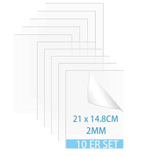 QEEYON 10 Stück Acrylglas Platte A5, Transparent Acrylplatte 1mm, Quadratische Acrylglas 1mm Acrylscheiben für Bilderrahmen Glas Ersatz, Projektausstellung, Malerei 21x14.8cm QEEYON 10 Stück Acrylglas Platte A5, Transparent Acrylplatte 1mm, Quadratische Acrylglas 1mm Acrylscheiben für Bilderrahmen Glas Ersatz, Projektausstellung, Malerei 21x14.8cm von QEEYON