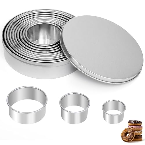 QEEYON 12 Stück Rund Ausstechformen Edelstahl Ringe Keksformen Cutter Set Donut Ausstecher Ring Keks Cookie Plätzchen Ausstecher mit Aufbewahrungsbox von QEEYON