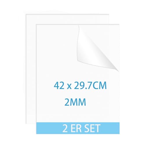 QEEYON Acrylglas Platte A3 2mm Transparent (2er Set) – Zuschneidbare Glasklare Acrylscheibe für Projektausstellung & Malerei, 29,7x42 cm von QEEYON