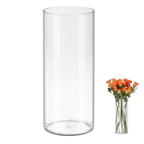 QEEYON Acryl Zylindervase 30cm, Ø12cm – Klare Acryl Vase Bruchsichere Zylindrische Blumenvase aus Kunststoff für Tischdeko bei Heimbüro & Hochzeiten von QEEYON