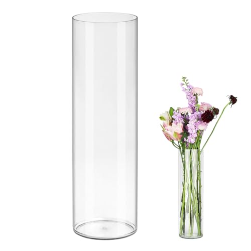 QEEYON Acryl Zylindervase 40cm, Ø12cm – Klare Acryl Vase Bruchsichere Zylindrische Blumenvase aus Kunststoff für Tischdeko bei Heimbüro & Hochzeiten von QEEYON