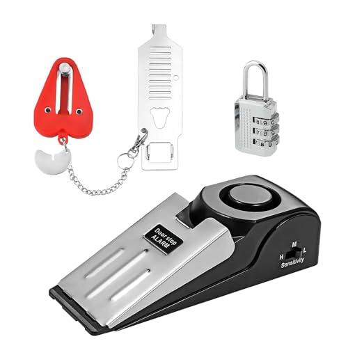 Upgrade Türstopper Alarm, Türstopper Alarmkeil & Vorhängeschloss Zahlen Dreifacher Schutz mit Alarmfunktion 120dB Einbrecher Alarmanlage für den persönlichen Schutz von Heimhotels von QEEYON