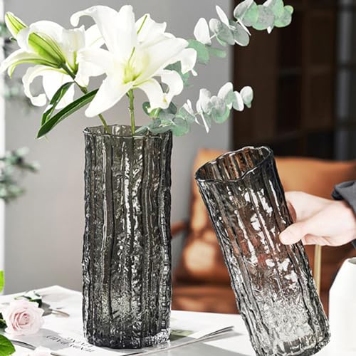 QEEYON Vase Glas Zylinder Blumenvase Modern Glasvasen für Dekorative 25 x 10cm Schwarze glasvase Blumenvase aus Kristallglas Irregulär Vasen für Home Office Party Dekor von QEEYON