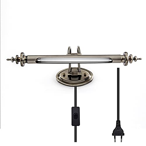 FREEDL Antik Spiegelleuchte Badezimmer mit Stecker und Kabel, LED Badlampe Spiegel mit Schalter, Vintage Spiegellampe Wasserdicht IP44 Schminklampe Metall Schrankleuchte Einstellbar,Neutralweiß,45cm7w von FREEDL