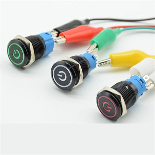 16mm Rot Blau Grün Weiß Licht Heißer Auto Auto Metall Power Push Button Selbst Locking Reset Auf-off 12V 1Pcs(White Reset) von QEJBQKWU