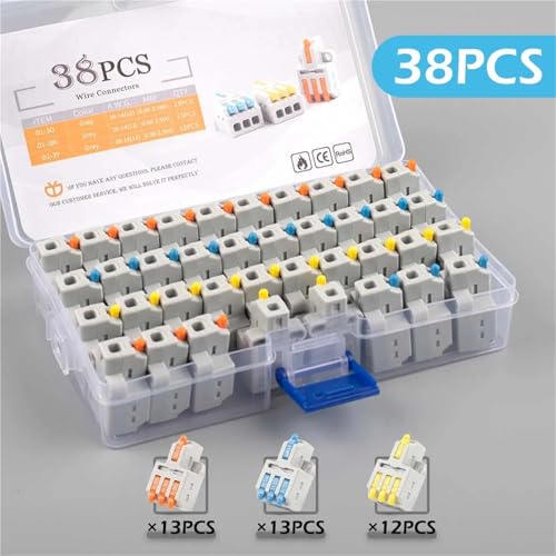 Boxed Quick Compact Splitter Anschluss Push In Splice Terminal Block 1 In Mehrere Out Kabel Leiter Conector 24Pcs(D1-3 38PCS) von QEJBQKWU