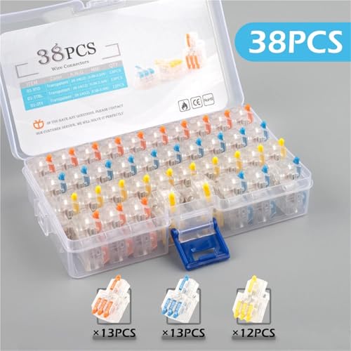 Boxed Quick Compact Splitter Anschluss Push In Splice Terminal Block 1 In Mehrere Out Kabel Leiter Conector 24Pcs(D1-3T 38PCS) von QEJBQKWU