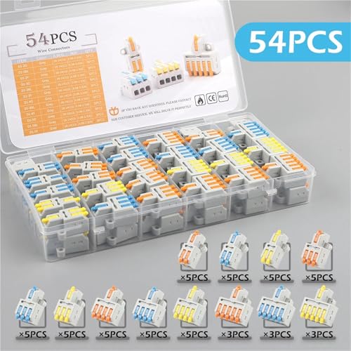 Boxed Quick Compact Splitter Anschluss Push In Splice Terminal Block 1 In Mehrere Out Kabel Leiter Conector 24Pcs(D1 M 54PCS) von QEJBQKWU