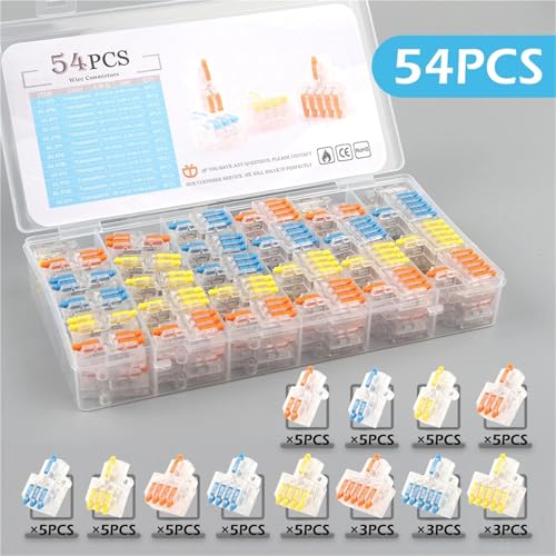 Boxed Quick Compact Splitter Anschluss Push In Splice Terminal Block 1 In Mehrere Out Kabel Leiter Conector 24Pcs(D1T M 54PCS) von QEJBQKWU