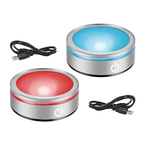 QENETY LED-Lichtsockel, mehrfarbig, rund, 3D-Kristall-Lichtsockel, beleuchteter Display-Ständer, empfindlicher Touch-Schalter, Display-Ständer (2 flache Sockel) von QENETY