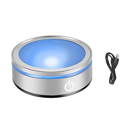 QENETY LED-Lichtsockel, mehrfarbig, rund, 3D-Kristall-Lichtsockel, beleuchteter Display-Ständer, empfindlicher Touch-Schalter, Display-Ständer (flacher Boden) von QENETY