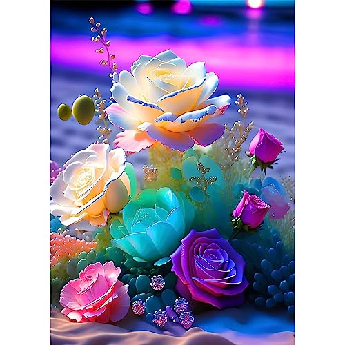 QENSPE 5D Diamond Painting Erwachsene, Bunter Blumen Diamant Painting Bilder Strand Diamond Art Full Diamant Kunst Malerei Stickerei Set Kreuzstich Bilder DIY Home Wand Dekor 30x40cm von QENSPE