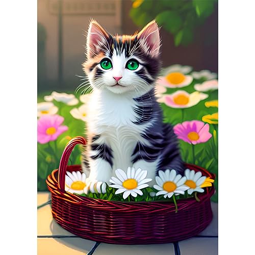 QENSPE 5D Diamond Painting Katze Diamant Painting Bilder Blumen Diamond Art Erwachsene, Full DIY Katze Diamant Kunst Malerei Stickerei Set Kreuzstich Bilder Home Wand Dekor 30x40cm von QENSPE