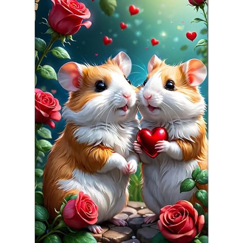 QENSPE 5D Diamond Painting Maus Rose Diamant Painting Bilder DIY Full Rund Diamond Art Set Erwachsene, Maus Diamant Kunst Malerei Stickerei Set Kreuzstich Bilder Home Wand Dekor 30x40cm von QENSPE