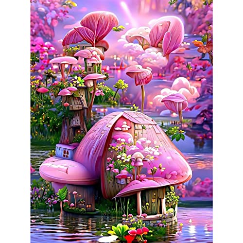 QENSPE 5D Diamond Painting Rosa Haus Diamant Painting Bilder Märchen Diamond Painting Erwachsene Fantasie Full Diamant Bilder Malerei Stickerei Set Kreuzstich Bilder Home Wand Dekor 30x40cm von QENSPE