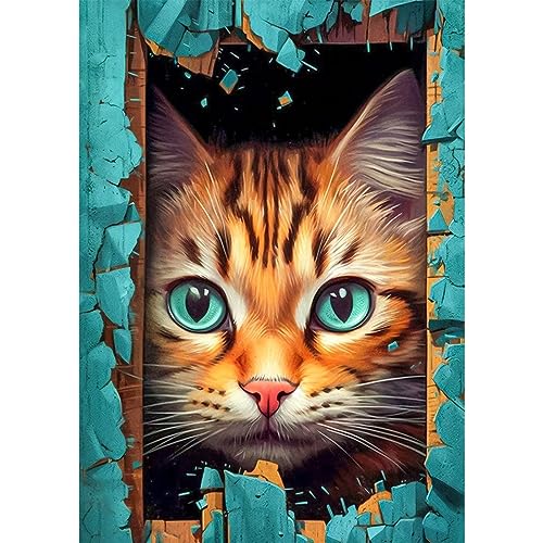 QENSPE 5D Diamond Painting Set Erwachsene, Katze Diamant Painting Bilder Katze Gesicht Diamond Art, Full DIY Diamant Kunst Malerei Stickerei Set Kreuzstich Bilder Home Wand Dekor 30x40cm von QENSPE