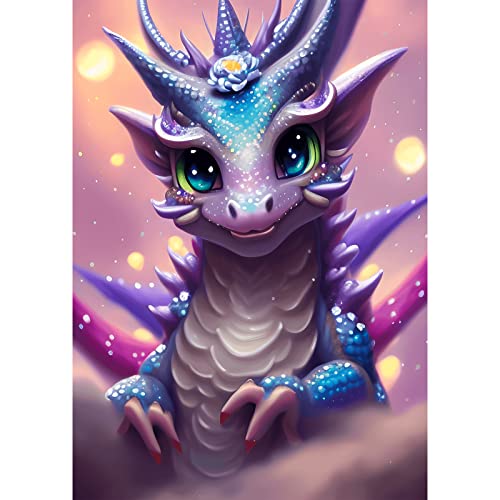 QENSPE Diamond Painting Baby Drache Diamant Painting 5D Diamond Painting Kit Erwachsene Kristall Full Drache Diamant Bilder Kinder Malerei Stickerei Set Kreuzstich Bilder Home Wand Dekor 30x40cm von QENSPE