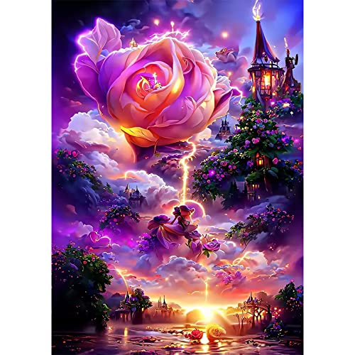 QENSPE Diamond Painting Rosen Schloss Diamant Painting 5D Diamond Painting Kit Erwachsene Wunderland Full Diamant Bilder Kinder Malerei Stickerei Set Kreuzstich Bilder Home Wand Dekor 30x40cm von QENSPE