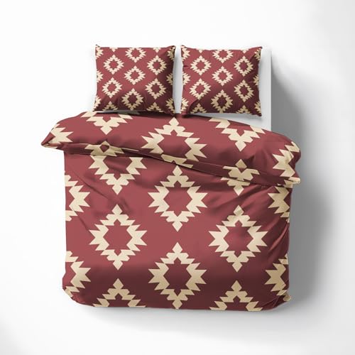 Azteken Boho Bettwäsche Sommer 135x200 - Western Tribal Bettbezug 135 x 200 2er Set - Wendebettwäsche & Kissenbezug 80x80 cm - Weiche Mikrofaser Bettwäsche-sets mit Reißverschluss - Schlafzimmer Deko von QEODAH
