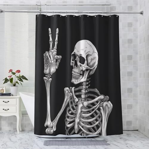 Duschvorhang 180x180 Lustige Skelett Duschvorhänge - Anti-Schimmel & Wasserdicht & Waschbar Polyester Stoff Textil Shower Curtains - Badevorhang für Badezimmer Badewanne mit 12 Bad Vorhang Haken von QEODAH