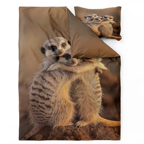 Erdmännchen Bettwäsche Sommer 135x200 - Tiere Bettbezug 135 x 200 2er Set - Wendebettwäsche & Kissenbezug 80x80 cm - Weiche Mikrofaser Bettwäsche-sets mit Reißverschluss - Schlafzimmer Bett Deko Erdmännchen Bettwäsche Sommer 135x200 - Tiere Bettbezug 135 x 200 2er Set - Wendebettwäsche & Kissenbezug 80x80 cm - Weiche Mikrofaser Bettwäsche-sets mit Reißverschluss - Schlafzimmer Bett Deko von QEODAH