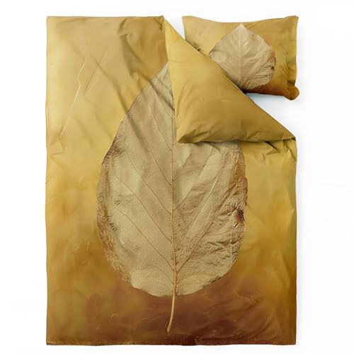 Gold Blätter Bettwäsche Sommer 220x240 - Blätter Bettbezug 220x240 3 Teilig - Wendebettwäsche & 2 Kissenbezug 80x80 cm - Weiche Mikrofaser Bettwäsche-sets mit Reißverschluss - Schlafzimmer Bett Deko Gold Blätter Bettwäsche Sommer 220x240 - Blätter Bettbezug 220x240 3 Teilig - Wendebettwäsche & 2 Kissenbezug 80x80 cm - Weiche Mikrofaser Bettwäsche-sets mit Reißverschluss - Schlafzimmer Bett Deko von QEODAH