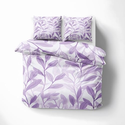 Lila Blatt Bettwäsche Sommer 135x200 - Pflanzen Bettbezug 135 x 200 2er Set - Wendebettwäsche & Kissenbezug 80x80 cm - Weiche Mikrofaser Bettwäsche-sets mit Reißverschluss - Schlafzimmer Bett Deko Lila Blatt Bettwäsche Sommer 135x200 - Pflanzen Bettbezug 135 x 200 2er Set - Wendebettwäsche & Kissenbezug 80x80 cm - Weiche Mikrofaser Bettwäsche-sets mit Reißverschluss - Schlafzimmer Bett Deko von QEODAH