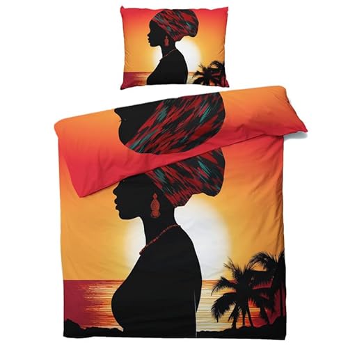 QEODAH Afrikanische Frau Bettwäsche 135x200 Winter - Afrika Bettbezug 135 x 200 2er Set - Wendebettwäsche & Kissenbezug 80x80 cm - Weiche Mikrofaser Bettwäsche-Sets mit Reißverschluss von QEODAH