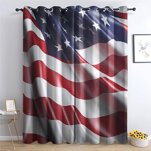 QEODAH Amerikanische Flagge Vorhänge USA Flagge Gardinen mit Ösen, Vorhang Blickdicht, Verdunklungsvorhänge, Schlafzimmer Wohnzimmer & Kinderzimmer Deko, Blackout Curtain 2er Set H 160 x B 140 cm von QEODAH