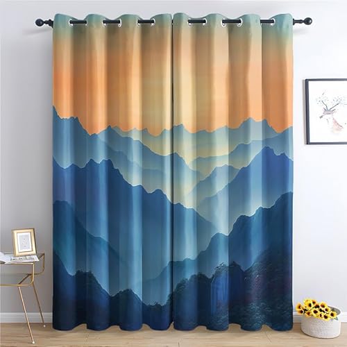 QEODAH Berge Vorhänge Waldmotiv Vorhang Blickdicht Ösenvorhang Verdunklungsvorhänge Gardinen Wohnzimmer Schlafzimmer Kinderzimmer Deko Blackout Curtain 2er Set H 175 x B 140 cm von QEODAH