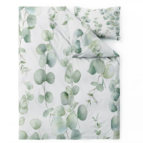 QEODAH Bettwäsche 135x200 Eukalyptus - Grün Blatt Bettbezug 135 x 200 2er Set - Wendebettwäsche & Kissenbezug 80x80 cm - Weiche Mikrofaser Bettwäsche-Sets mit Reißverschluss - Schlafzimmer Bett Deko QEODAH Bettwäsche 135x200 Eukalyptus - Grün Blatt Bettbezug 135 x 200 2er Set - Wendebettwäsche & Kissenbezug 80x80 cm - Weiche Mikrofaser Bettwäsche-Sets mit Reißverschluss - Schlafzimmer Bett Deko von QEODAH