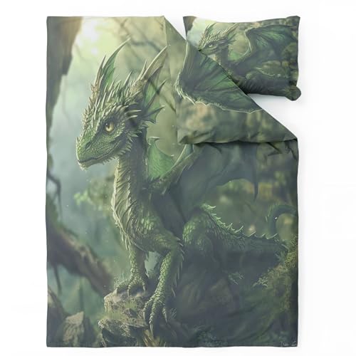 QEODAH Bettwäsche 155x220 Drachen - Fantasie Bettbezug 155x220 3 Teilig - Wendebettwäsche & 2 Kissenbezug 80x80 cm - Weiche Mikrofaser Bettwäsche-Sets mit Reißverschluss - Schlafzimmer Bett Deko QEODAH Bettwäsche 155x220 Drachen - Fantasie Bettbezug 155x220 3 Teilig - Wendebettwäsche & 2 Kissenbezug 80x80 cm - Weiche Mikrofaser Bettwäsche-Sets mit Reißverschluss - Schlafzimmer Bett Deko von QEODAH
