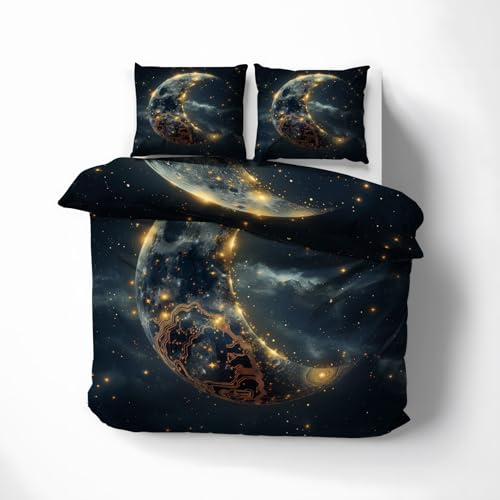 QEODAH Bettwäsche 200x220 Mond - Sternenhimmel Bettbezug 200x220 3 Teilig - Wendebettwäsche & 2 Kissenbezug 80x80 cm - Weiche Mikrofaser Bettwäsche-Sets mit Reißverschluss - Schlafzimmer Bett Deko QEODAH Bettwäsche 200x220 Mond - Sternenhimmel Bettbezug 200x220 3 Teilig - Wendebettwäsche & 2 Kissenbezug 80x80 cm - Weiche Mikrofaser Bettwäsche-Sets mit Reißverschluss - Schlafzimmer Bett Deko von QEODAH