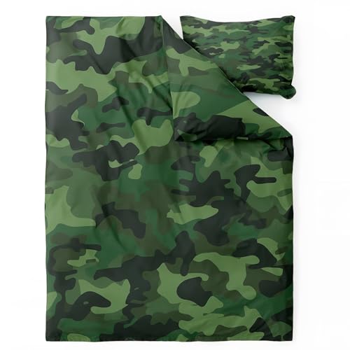 QEODAH Camouflage Bettwäsche 135x200 - Armee Grün Bettbezug 135 x 200 2er Set - Wendebettwäsche & Kissenbezug 80x80 cm - Weiche Mikrofaser Bettwäsche-Sets mit Reißverschluss - Schlafzimmer Bett Deko von QEODAH