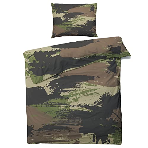 QEODAH Camouflage Bettwäsche 200x200 Winter - Armeegrün Camo Bettbezug 200x200 3 Teilig - Wendebettwäsche & 2 Kissenbezug 80x80 cm - Weiche Mikrofaser Bettwäsche-Sets mit Reißverschluss von QEODAH