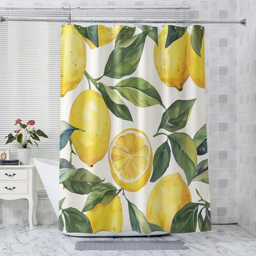 QEODAH Duschvorhang 100x200 Zitrone Obst Duschvorhänge - Anti-Schimmel & Wasserdicht & Waschbar Polyester Stoff Textil Shower Curtains - Badevorhang für Badezimmer Badewanne mit 12 Bad Vorhang Haken von QEODAH