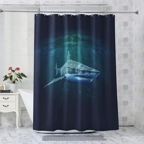 QEODAH Duschvorhang 120 x 200 Hai Meerestiere Duschvorhänge - Anti-Schimmel & Wasserdicht & Waschbar Polyester Stoff Textil Shower Curtains - Badevorhang für Badezimmer Badewanne mit 12 Haken von QEODAH