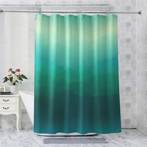 QEODAH Duschvorhang 160x180 Grün Farbverlauf Duschvorhänge - Anti-Schimmel & Wasserdicht & Waschbar Polyester Stoff Textil Shower Curtains - Badevorhang für Badezimmer Badewanne mit 12 Haken von QEODAH