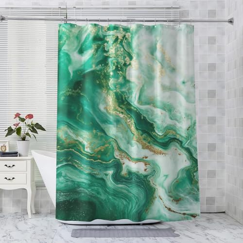 QEODAH Duschvorhang 160x200 Marmor Smaragdgrün Duschvorhänge - Anti-Schimmel & Wasserdicht & Waschbar Polyester Stoff Textil Shower Curtains - Badevorhang für Badezimmer Badewanne mit 12 Haken von QEODAH