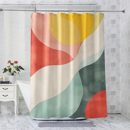 QEODAH Duschvorhang 180x200 Abstrakt Geometrisch Duschvorhänge - Anti-Schimmel & Wasserdicht & Waschbar Polyester Stoff Textil Shower Curtains - Badevorhang für Badezimmer Badewanne mit 12 Haken von QEODAH