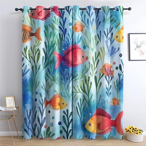 QEODAH Fische Kinder Vorhänge Unterwasser Vorhang Blickdicht Ösenvorhang Verdunklungsvorhänge Gardinen Wohnzimmer Schlafzimmer Kinderzimmer Fenster Deko Blackout Curtain 2er Set H 245 x B 140 cm QEODAH Fische Kinder Vorhänge Unterwasser Vorhang Blickdicht Ösenvorhang Verdunklungsvorhänge Gardinen Wohnzimmer Schlafzimmer Kinderzimmer Fenster Deko Blackout Curtain 2er Set H 245 x B 140 cm von QEODAH