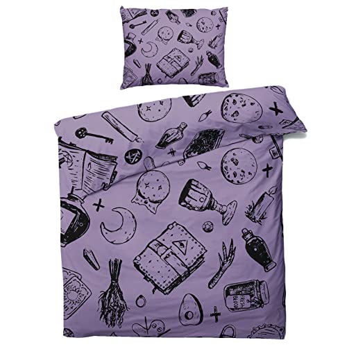 QEODAH Hexe Bettwäsche 135x200 Winter - Hexerei Bettbezug 135 x 200 2er Set - Wendebettwäsche & Kissenbezug 80x80 cm - Weiche Mikrofaser Bettwäsche-Sets mit Reißverschluss - Schlafzimmer Bett Deko von QEODAH