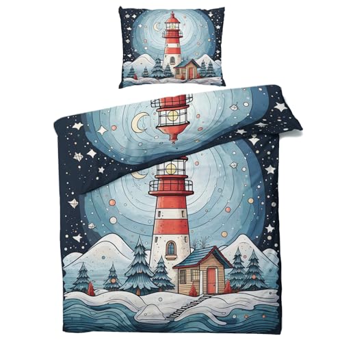 QEODAH Leuchtturm Bettwäsche 135x200 Winter - Nautisch Bettbezug 135 x 200 2er Set - Wendebettwäsche & Kissenbezug 80x80 cm - Weiche Mikrofaser Bettwäsche-Sets mit Reißverschluss QEODAH Leuchtturm Bettwäsche 135x200 Winter - Nautisch Bettbezug 135 x 200 2er Set - Wendebettwäsche & Kissenbezug 80x80 cm - Weiche Mikrofaser Bettwäsche-Sets mit Reißverschluss von QEODAH