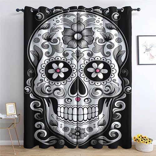 QEODAH Mexikanische Vorhänge Tag der Toten Gardinen mit Ösen, Vorhang Blickdicht, Verdunklungsvorhänge, Schlafzimmer Wohnzimmer & Kinderzimmer Deko, Blackout Curtain 2er Set H 245 x B 140 cm QEODAH Mexikanische Vorhänge Tag der Toten Gardinen mit Ösen, Vorhang Blickdicht, Verdunklungsvorhänge, Schlafzimmer Wohnzimmer & Kinderzimmer Deko, Blackout Curtain 2er Set H 245 x B 140 cm von QEODAH
