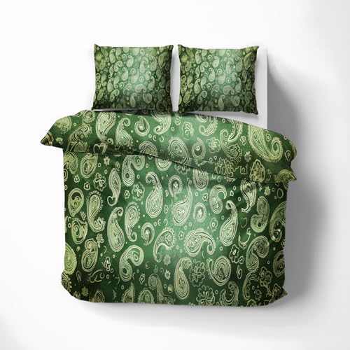 QEODAH Paisley Bettwäsche 155x220 - Grün Bettbezug 155x220 3 Teilig - Wendebettwäsche & 2 Kissenbezug 80x80 cm - Weiche Mikrofaser Bettwäsche-Sets mit Reißverschluss - Schlafzimmer Bett Deko QEODAH Paisley Bettwäsche 155x220 - Grün Bettbezug 155x220 3 Teilig - Wendebettwäsche & 2 Kissenbezug 80x80 cm - Weiche Mikrofaser Bettwäsche-Sets mit Reißverschluss - Schlafzimmer Bett Deko von QEODAH